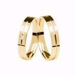 Par de Alianças Casamento Modelo Trabalhado Ouro 18k/750 4.00mm Reta Polida Anatômica/Confort Friso Central Com Pedra - 10099