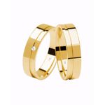 Par de Alianças Casamento Modelo Trabalhado Ouro 18k/750 5.00mm Reta Anatômica/Confort Fosca/Polida Com Pedra - 10100