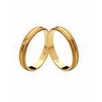Par de Alianças Casamento Modelo Trabalhado Ouro 18k/750 3.50mm Abaulada Fosca Com Pedra - 10105