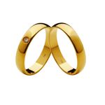 Par de Alianças Casamento Modelo Tradicional Ouro 18k/750 4.00mm Abaulada Polida Com Pedra - 10117