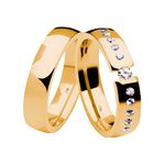 Par de Alianças Casamento Modelo Trabalhado Ouro 18k/750 4.80mm Abaulada Anatômica/Confort Polida Com Pedras - 10120