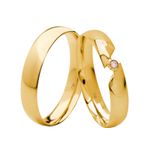 Par de Alianças Casamento Modelo Trabalhado Ouro 18k/750 4.00mm Abaulada Polida Anatômica/Confort Com Pedra - 10135
