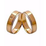 Par de Alianças Casamento Modelo Trabalhado Ouro 18k/750 6.00mm Reta Anatômica/Confort Polida Com Ródio Com Pedra - 10140
