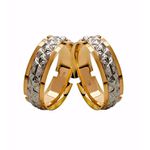 Par de Alianças Casamento Modelo Diamantado Trabalhado Ouro 18k/750 6.80mm Reta Polida Com Ródio Anatômica/Confort - 10141