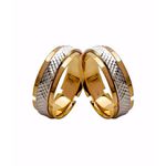 Par de Alianças Casamento Modelo Trabalhado Ouro 18k/750 6.80mm Reta Polida Anatômica/Confort Com Ródio - 10142