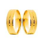 Par de Alianças Casamento Modelo Trabalhado Ouro 18k/750 6.00mm Reta Semi Anatômica/Semi Confort Fosca - 10159
