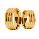  Par de Alianças Casamento Modelo Trabalhado Ouro 18k/750 6.00mm Reta Fosca 3 Frisos Anatômica/Confort - 10162
