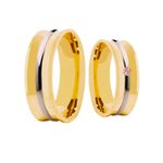 Par de Alianças Casamento Modelo Trabalhado Ouro 18k/750 6.00mm Côncava Anatômica/Confort Polida Com Ródio E Pedra - 10164