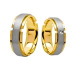 Par de Alianças Casamento Modelo Trabalhado Ouro 18k/750 6.80mm Reta Fosca/Polida Anatômica/Confort Com Pedra - 10165