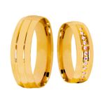 Par de Alianças Casamento Modelo Trabalhado Ouro 18k/750 6.00mm Abaulada Anatômica/Confort Polida Com Pedras - 10168