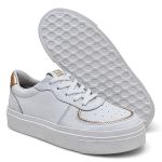 Tenis Feminino Classico Em Couro Confortavel cor Branco e Ouro - 33 ao 40