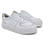 Tenis Feminino Classico Em Couro Confortavel cor Branco e Ouro - 33 ao 40