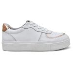 Tenis Feminino Classico Em Couro Confortavel cor Branco e Ouro - 33 ao 40