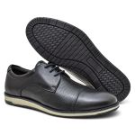 Sapato Oxford Mocassim Classico Masculino Cadarço Elegante Couro Legitimo Preto 5332 