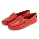 Mocassim Feminino Couro legitimo Confortavel 450V Vermelho