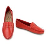 Mocassim Feminino Couro legitimo Confortavel 450V Vermelho