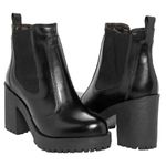 Bota Feminina Couro Legitimo Cano Curto Salto 14030P Preto