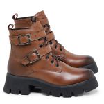 Bota Feminina Couro Legitimo Cano Curto Salto 14300M Marrom