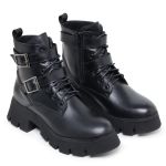 Bota Feminina Couro Legitimo Cano Curto Salto 14300P Preto