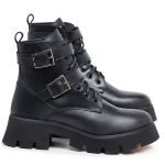 Bota Feminina Couro Legitimo Cano Curto Salto 14300P Preto