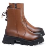 Bota Feminina Couro Legitimo Cano Curto Salto 14200C Cafe