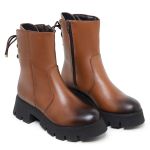 Bota Feminina Couro Legitimo Cano Curto Salto 14200C Cafe