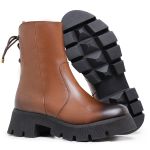 Bota Feminina Couro Legitimo Cano Curto Salto 14200C Cafe