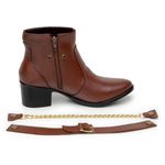 Bota Feminina Couro Legitimo Cano Curto Salto 7020C Cafe