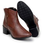 Bota Feminina Couro Legitimo Cano Curto Salto 7010C Cafe