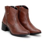 Bota Feminina Couro Legitimo Cano Curto Salto 7010C Cafe