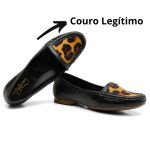 Mocassim De Couro Cor Preto Detalhe Em Onça QeA 