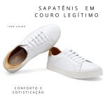 Tênis De Couro Cor Branco e Dourado 25000