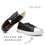 Tênis De Couro Cor Preto e Dourado - 25000
