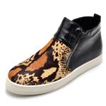 Tenis Cano Alto Feminino Couro Hiate Elegante Cor Verniz Preto Cobra Preto