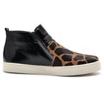Tenis Cano Alto Feminino Couro Hiate Elegante Cor Verniz Preto Girafa Preto