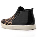 Tenis Cano Alto Feminino Couro Hiate Elegante Cor Verniz Preto Girafa Preto