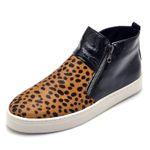 Tenis Feminino Cano Alto Couro Hiate Elegante Cor Verniz Preto Jaguatirica Preto