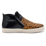 Tenis Feminino Cano Alto Couro Hiate Elegante Cor Verniz Preto Jaguatirica Preto