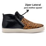 Tenis Feminino Cano Alto Couro Hiate Elegante Cor Verniz Preto Jaguatirica Preto