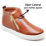 Tenis Feminino Cano Alto Couro Hiate Elegante Cor World Caramelo Caramelo