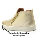 Tenis Cano Alto Feminino Botinha Couro Hiate Elegante Cor World Ouro Dourado