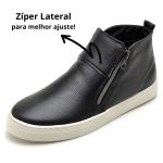 Tenis Cano Alto Feminino Couro Hiate Elegante Cor World Preto Preto