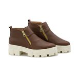 Bota Coturno Feminino Couro Cano Baixo Elegante Sola Tratorada Plataforma Cor Caramelo Caramelo