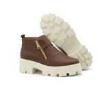 Bota Coturno Feminino Couro Cano Baixo Elegante Sola Tratorada Plataforma Cor Caramelo Caramelo