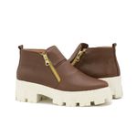 Bota Coturno Feminino Couro Cano Baixo Elegante Sola Tratorada Plataforma Cor Caramelo Caramelo