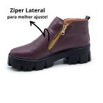 Botinha QeA Couro Cano Baixo Tratorada Cor Jabuticaba Roxo