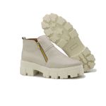 Bota Coturno Feminino Couro Cano Baixo Elegante Sola Tratorada Plataforma Cor Off White Branco