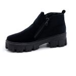 Bota Coturno Feminino Couro Cano Baixo Elegante Sola Tratorada Plataforma Cor Veludo Preto Preto