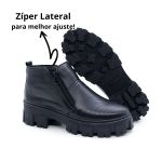 Botinha QeA Couro Cano Baixo Tratorada Cor Preto