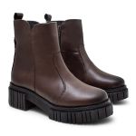 Coturno Feminino Couro Bota cor Café Marrom